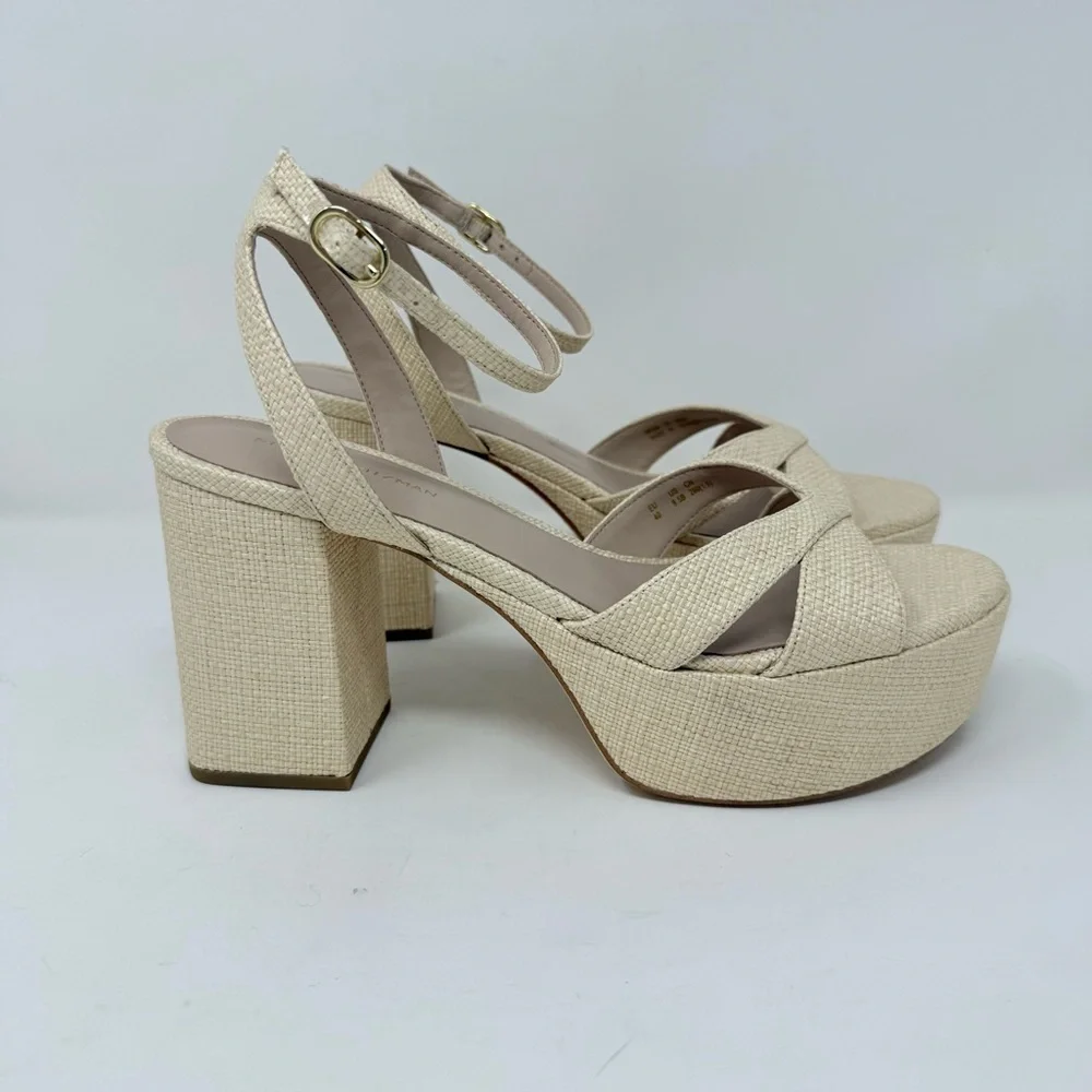 New Stuart Weitzman Miami Mid Platform Sandals Natural Sz 9.5